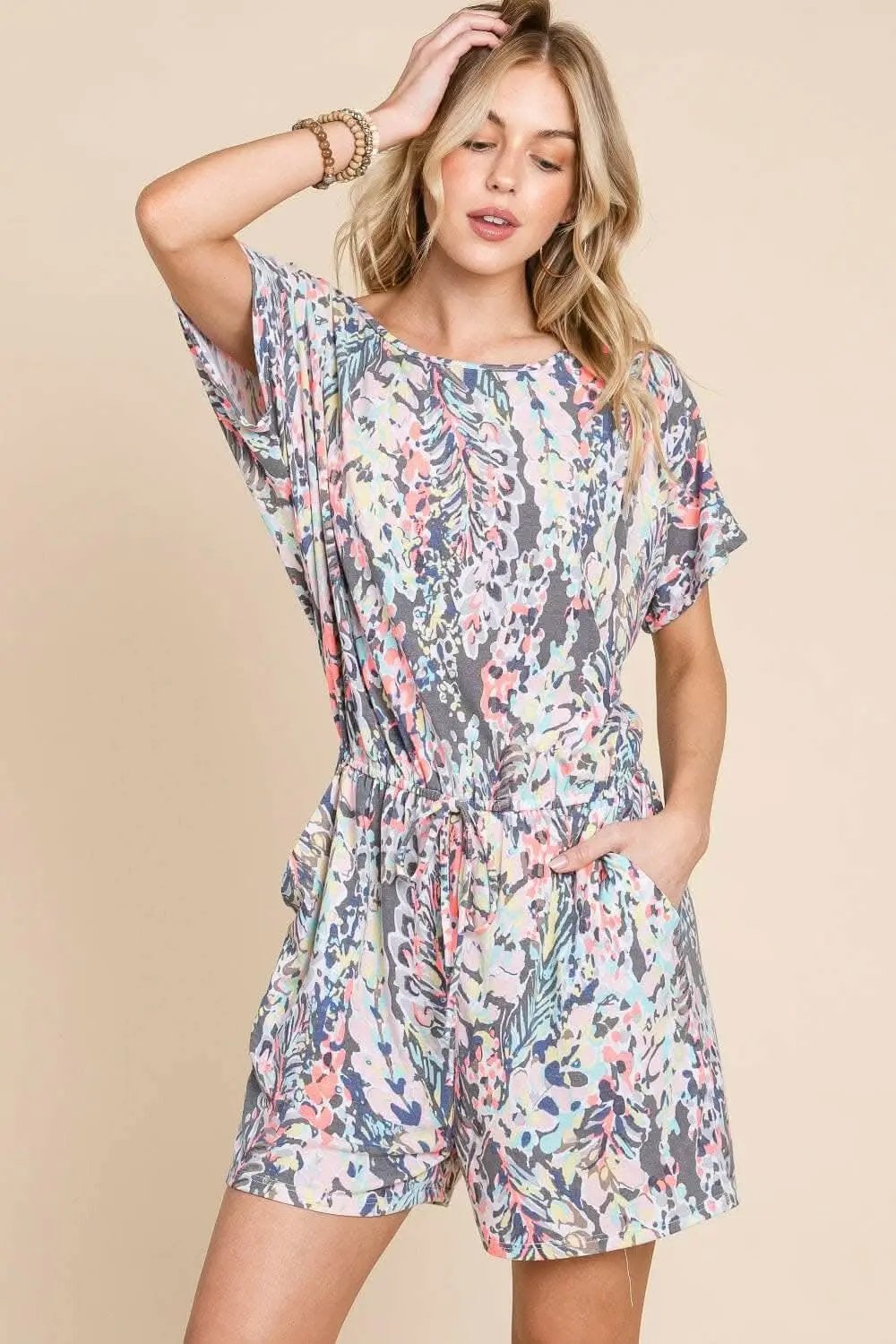 BOMBOM Playful Print Drawstring Romper - Love Salve